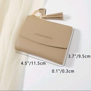 Khaki Color Metal Heart & Tassel Decor Small Wallet Coin Pocket Small Purse